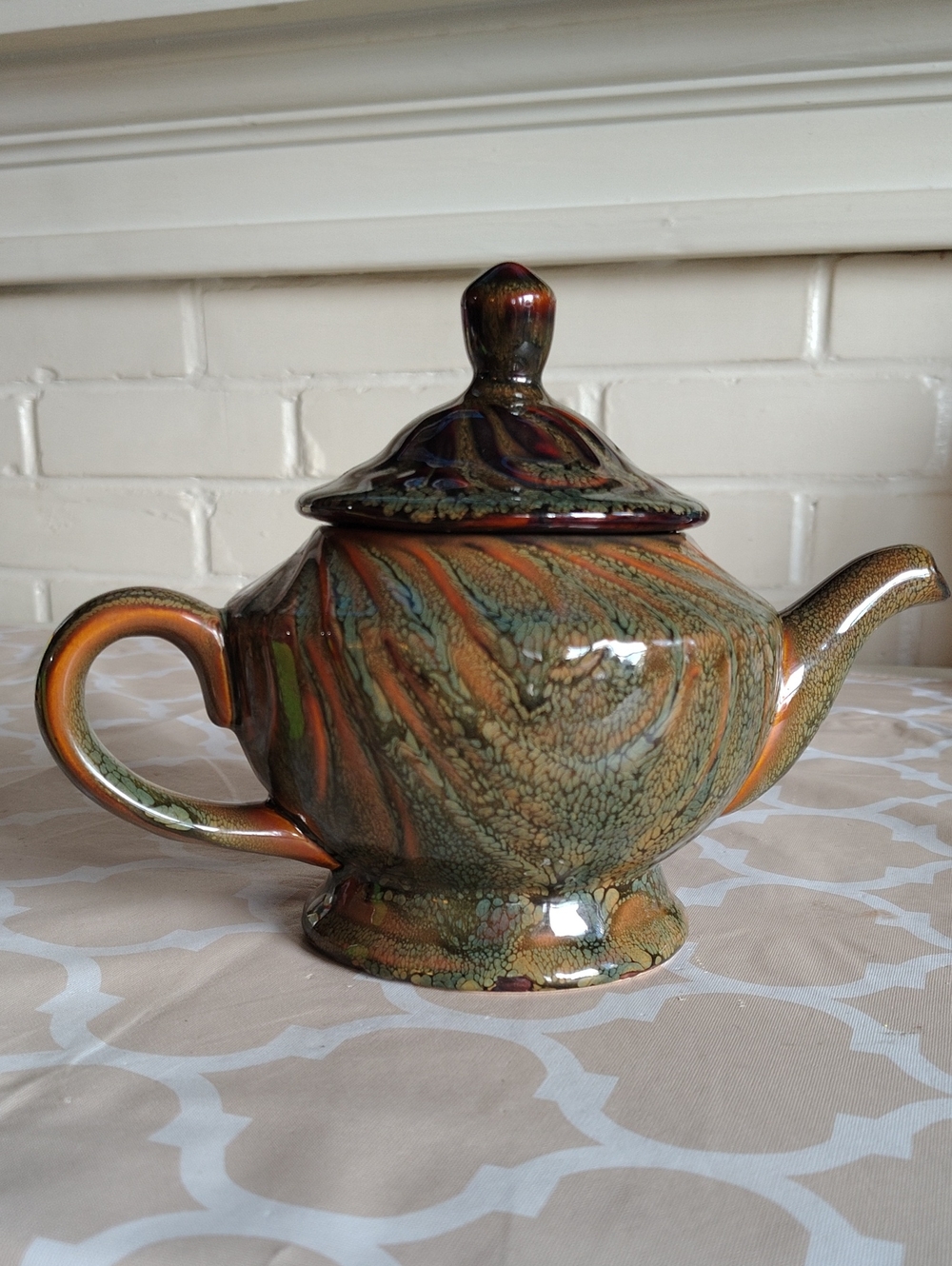 Ceramic Teapot 32 Oz Studio Art Pottery Multicolor Reactive Drip Glaze